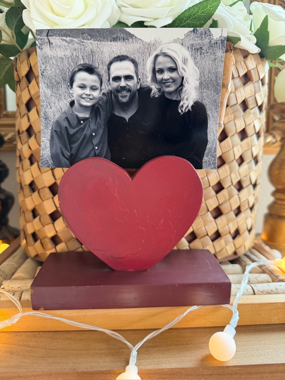 Vintage Wooden Heart Photo Holder Rustic Farmhouse Valentine Decor